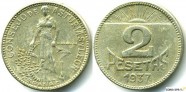 купить 2 песеты 1937 Испания Астурия и Леон